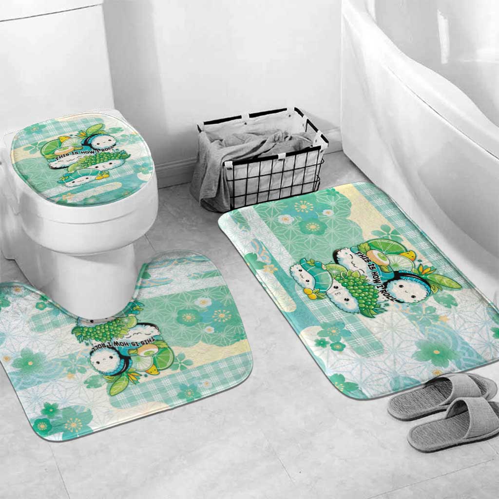 Japanese Kawaii Sushi Bathroom Set Green Wagara Palaka This Is How I Roll LT9 Mat Set Only (3 pcs) One Size Green - Polynesian Pride