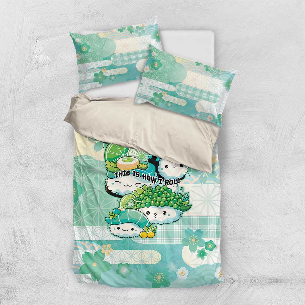 Japanese Kawaii Sushi Bedding Set Green Wagara Palaka This Is How I Roll LT9 US Twin 172cm x 218cm Green - Polynesian Pride