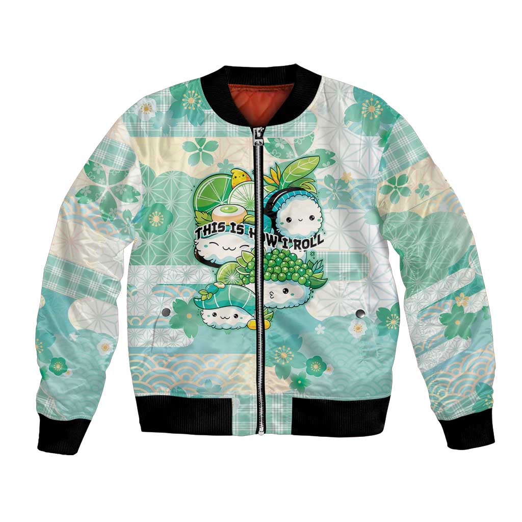 Personalized Japanese Kawaii Sushi Bomber Jacket Green Wagara Palaka This Is How I Roll LT9 Unisex Green - Polynesian Pride
