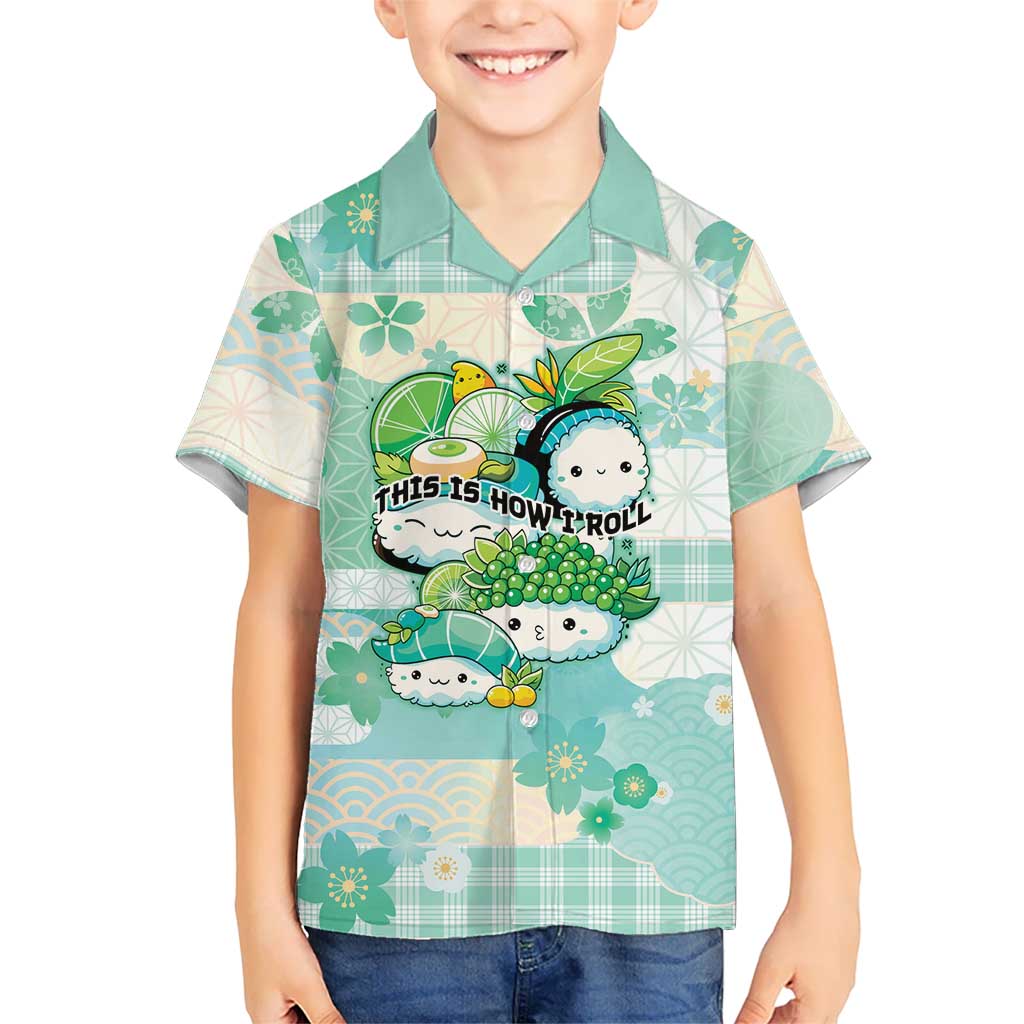 Personalized Japanese Kawaii Sushi Kid Hawaiian Shirt Green Wagara Palaka This Is How I Roll LT9 Kid Green - Polynesian Pride