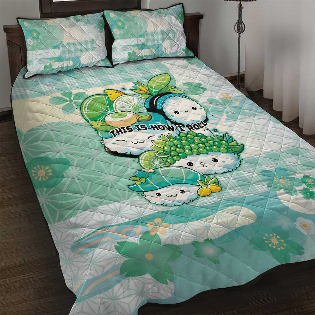 Japanese Kawaii Sushi Quilt Bed Set Green Wagara Palaka This Is How I Roll LT9 Green - Polynesian Pride