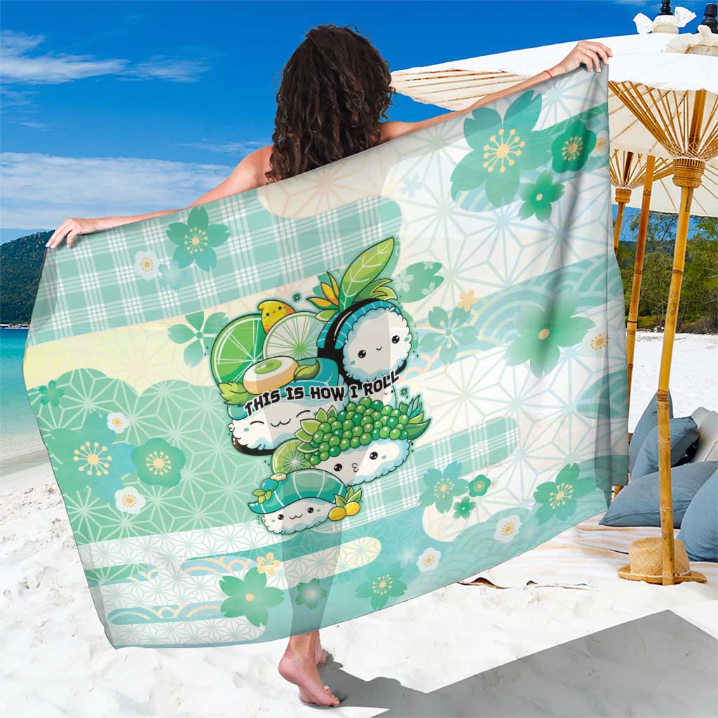 Japanese Kawaii Sushi Sarong Green Wagara Palaka This Is How I Roll LT9 One Size 44 x 66 inches Green - Polynesian Pride