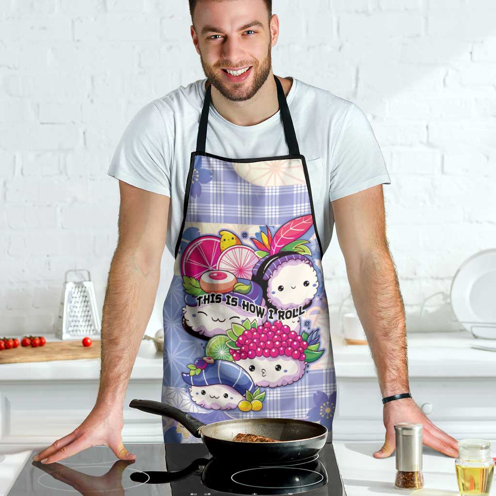 Japanese Kawaii Sushi Apron Blue Wagara Palaka This Is How I Roll LT9 - Polynesian Pride
