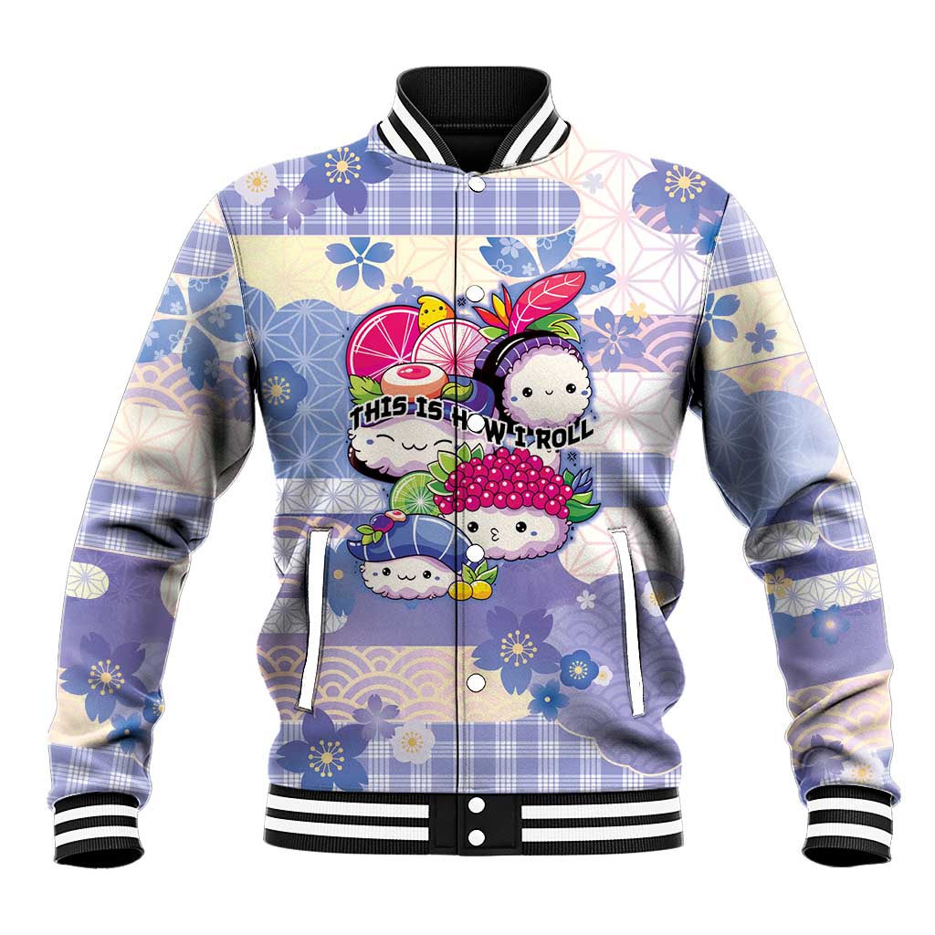 Personalized Japanese Kawaii Sushi Baseball Jacket Blue Wagara Palaka This Is How I Roll LT9 Unisex Blue - Polynesian Pride
