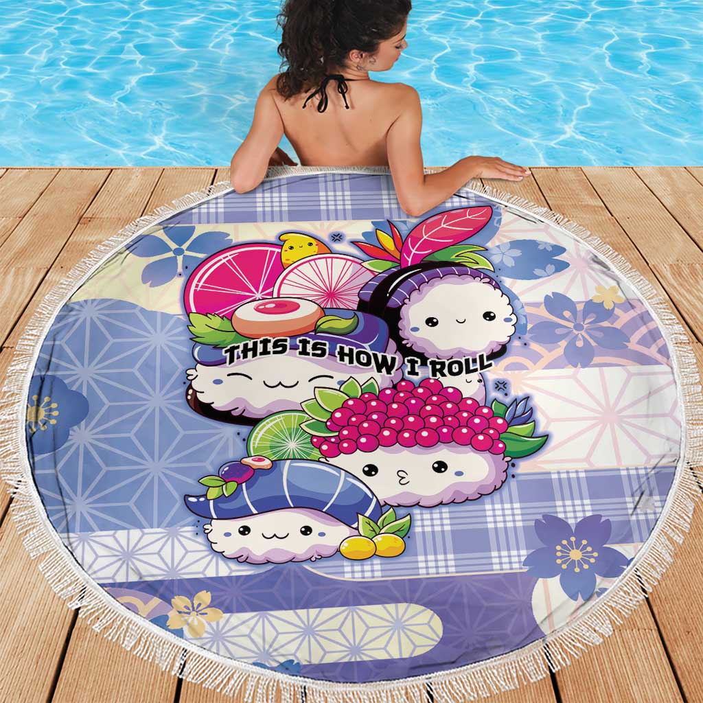 Japanese Kawaii Sushi Beach Blanket Blue Wagara Palaka This Is How I Roll LT9 - Polynesian Pride