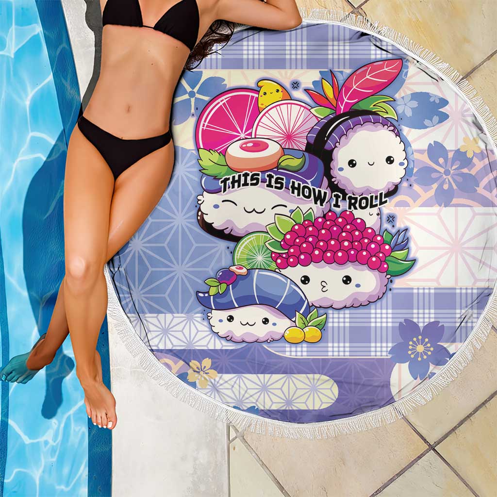 Japanese Kawaii Sushi Beach Blanket Blue Wagara Palaka This Is How I Roll LT9 - Polynesian Pride