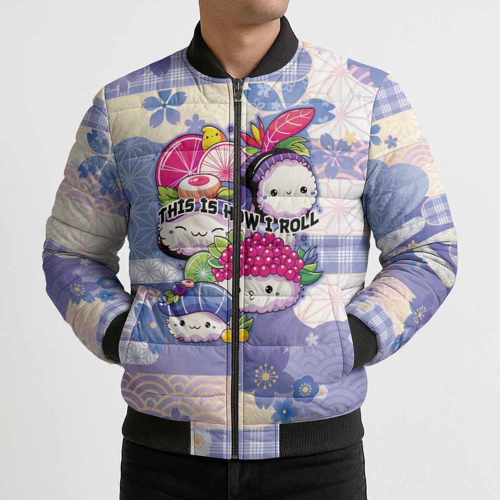 Personalized Japanese Kawaii Sushi Bomber Puffer Jacket Blue Wagara Palaka This Is How I Roll LT9 - Polynesian Pride
