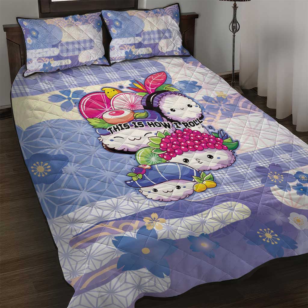 Japanese Kawaii Sushi Quilt Bed Set Blue Wagara Palaka This Is How I Roll LT9 Blue - Polynesian Pride
