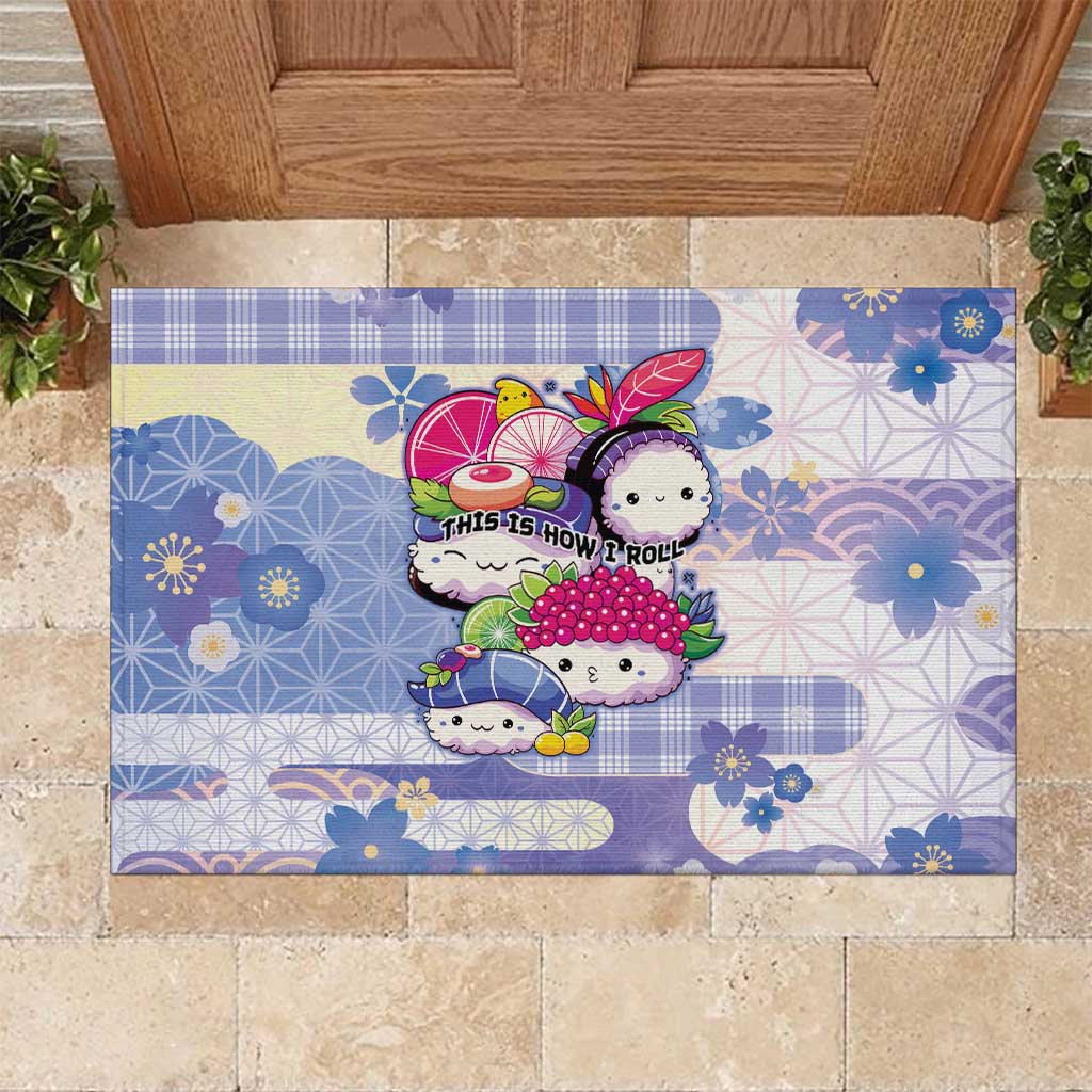Japanese Kawaii Sushi Rubber Doormat Blue Wagara Palaka This Is How I Roll LT9 Blue - Polynesian Pride