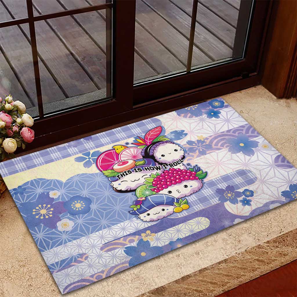 Japanese Kawaii Sushi Rubber Doormat Blue Wagara Palaka This Is How I Roll LT9 - Polynesian Pride