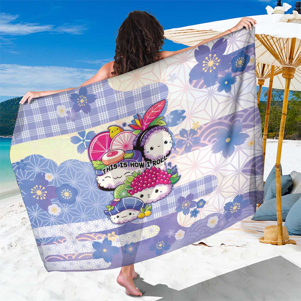 Japanese Kawaii Sushi Sarong Blue Wagara Palaka This Is How I Roll LT9 One Size 44 x 66 inches Blue - Polynesian Pride