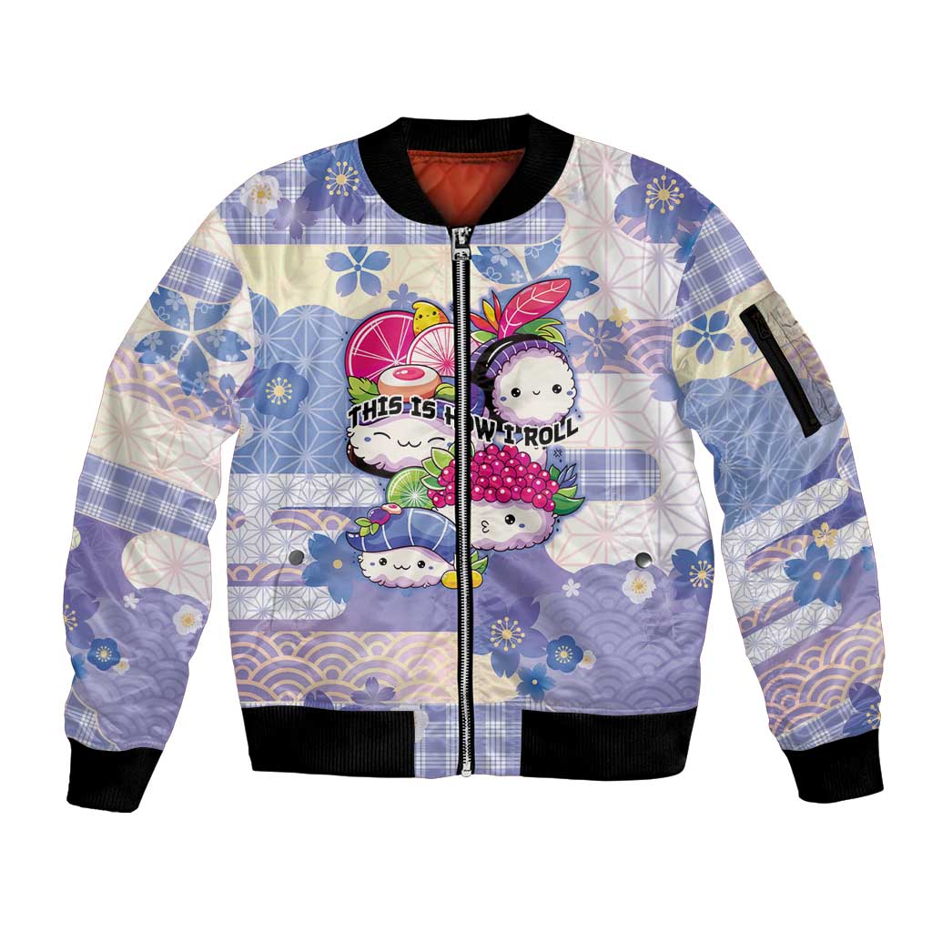 Personalized Japanese Kawaii Sushi Sleeve Zip Bomber Jacket Blue Wagara Palaka This Is How I Roll LT9 Unisex Blue - Polynesian Pride