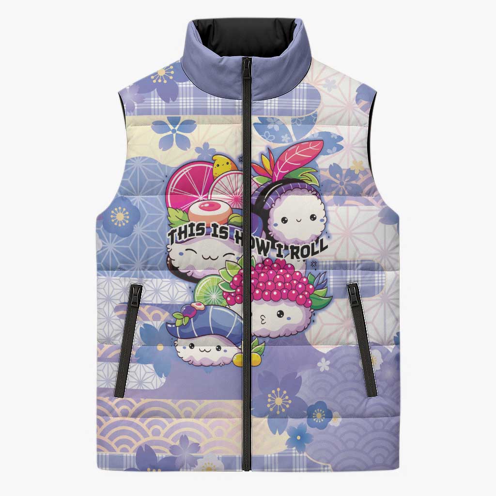 Personalized Japanese Kawaii Sushi Sleeveless Puffer Jacket Blue Wagara Palaka This Is How I Roll LT9 Unisex Blue - Polynesian Pride