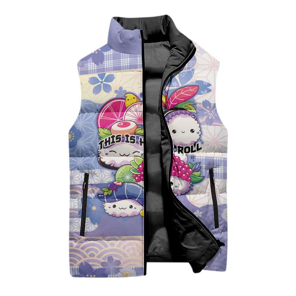 Personalized Japanese Kawaii Sushi Sleeveless Puffer Jacket Blue Wagara Palaka This Is How I Roll LT9 - Polynesian Pride