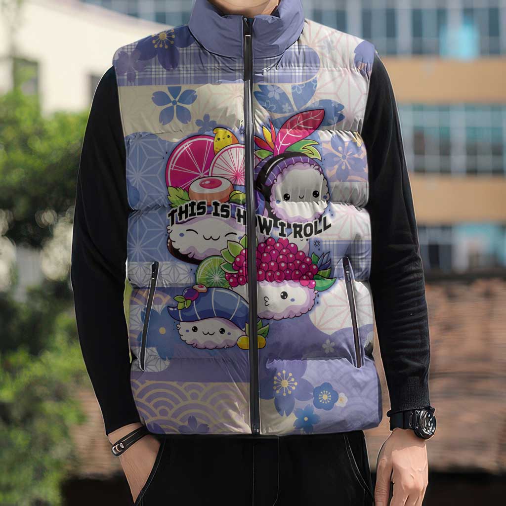 Personalized Japanese Kawaii Sushi Sleeveless Puffer Jacket Blue Wagara Palaka This Is How I Roll LT9 - Polynesian Pride