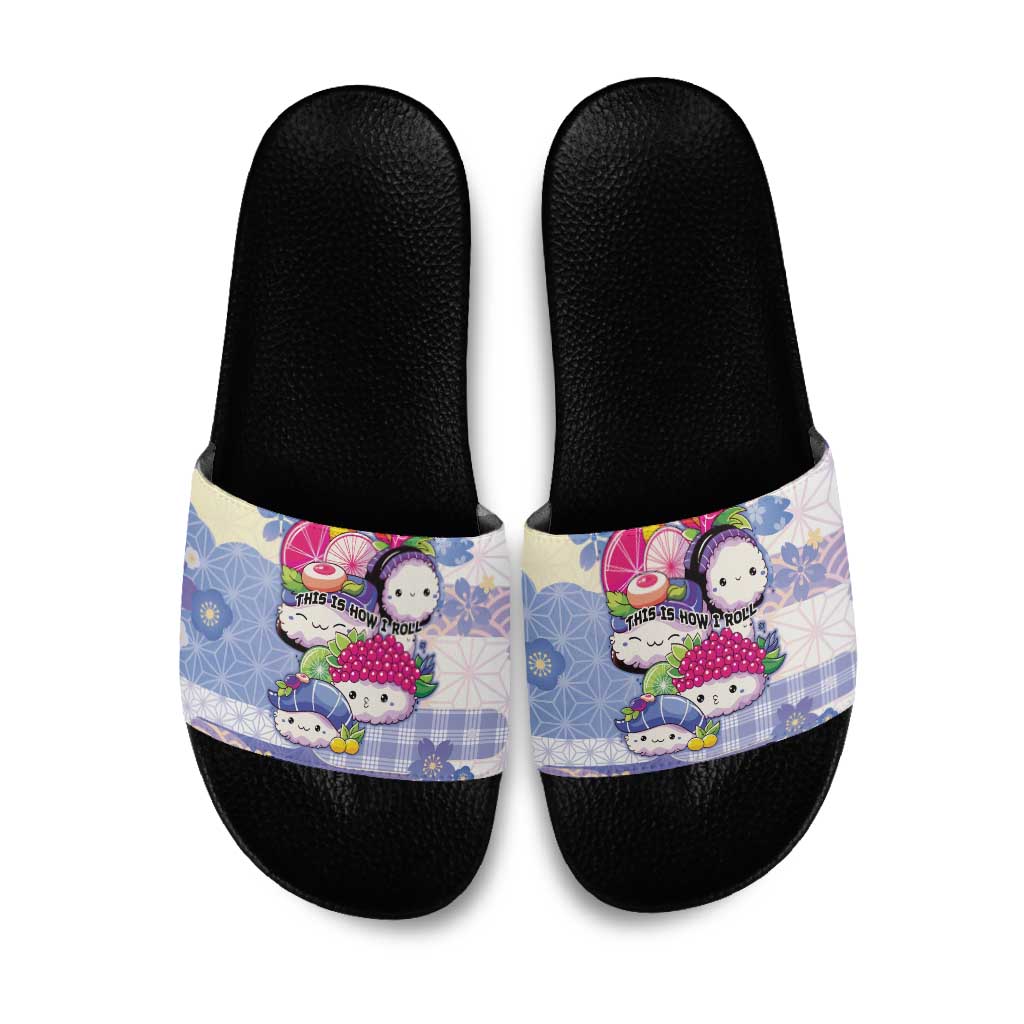 Japanese Kawaii Sushi Slide Sandals Blue Wagara Palaka This Is How I Roll LT9 Blue - Polynesian Pride