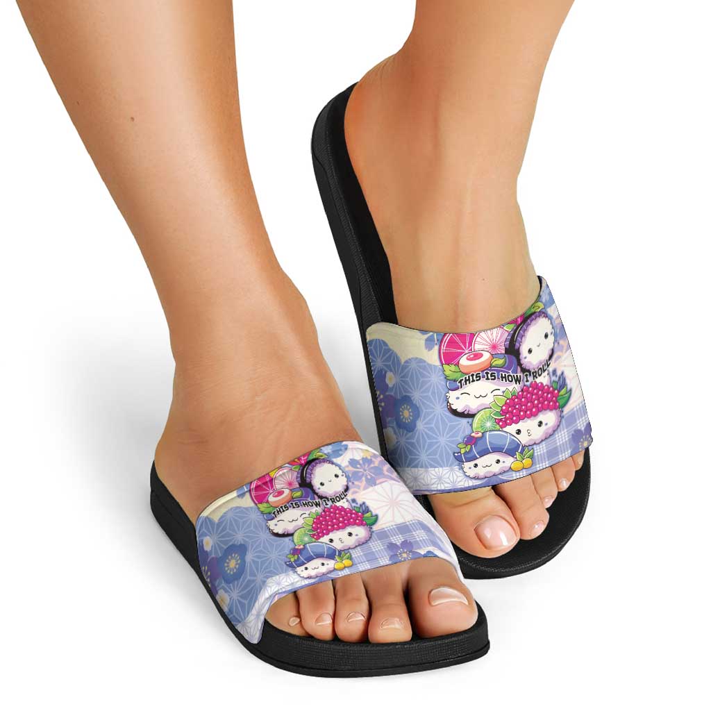 Japanese Kawaii Sushi Slide Sandals Blue Wagara Palaka This Is How I Roll LT9 - Polynesian Pride