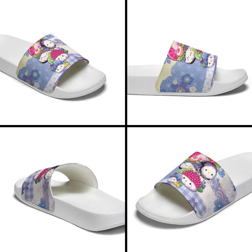 Japanese Kawaii Sushi Slide Sandals Blue Wagara Palaka This Is How I Roll LT9 - Polynesian Pride