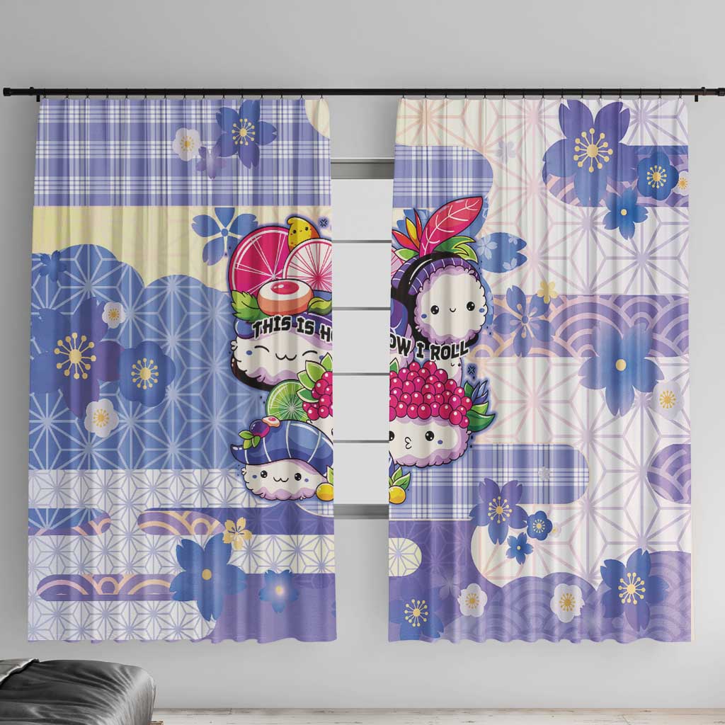 Japanese Kawaii Sushi Window Curtain Blue Wagara Palaka This Is How I Roll LT9 With Hooks Blue - Polynesian Pride