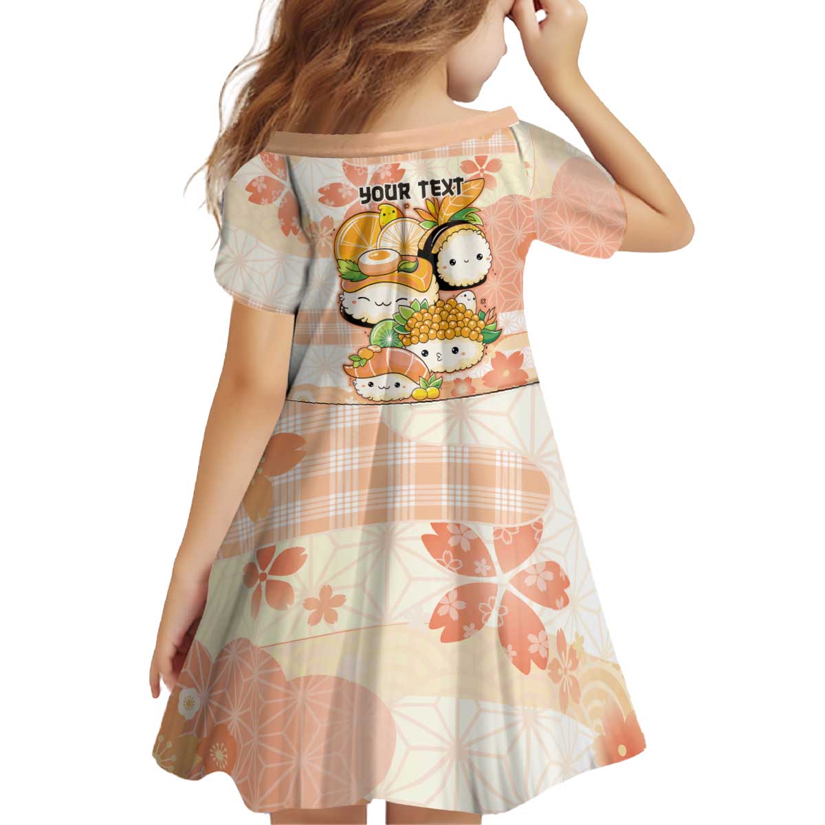 Personalized Japanese Kawaii Sushi Kid Short Sleeve Dress Peach Wagara Palaka This Is How I Roll LT9 - Polynesian Pride