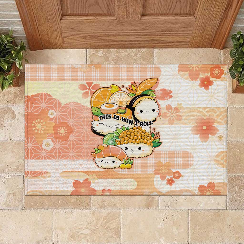 Japanese Kawaii Sushi Rubber Doormat Peach Wagara Palaka This Is How I Roll LT9 Peach - Polynesian Pride