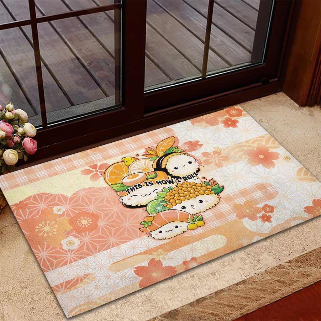 Japanese Kawaii Sushi Rubber Doormat Peach Wagara Palaka This Is How I Roll LT9 - Polynesian Pride