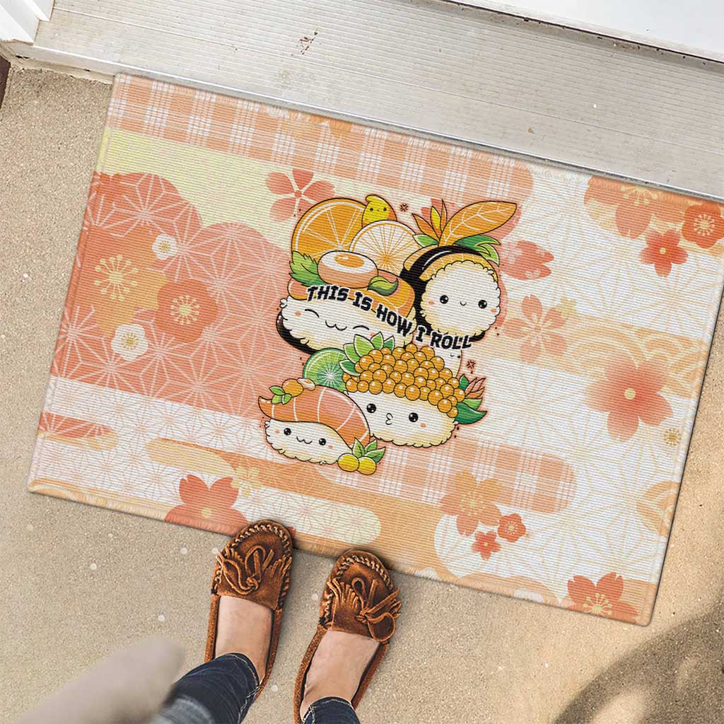Japanese Kawaii Sushi Rubber Doormat Peach Wagara Palaka This Is How I Roll LT9 - Polynesian Pride