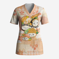 Personalized Japanese Kawaii Sushi Scrub Top Peach Wagara Palaka This Is How I Roll LT9 Adult Peach - Polynesian Pride