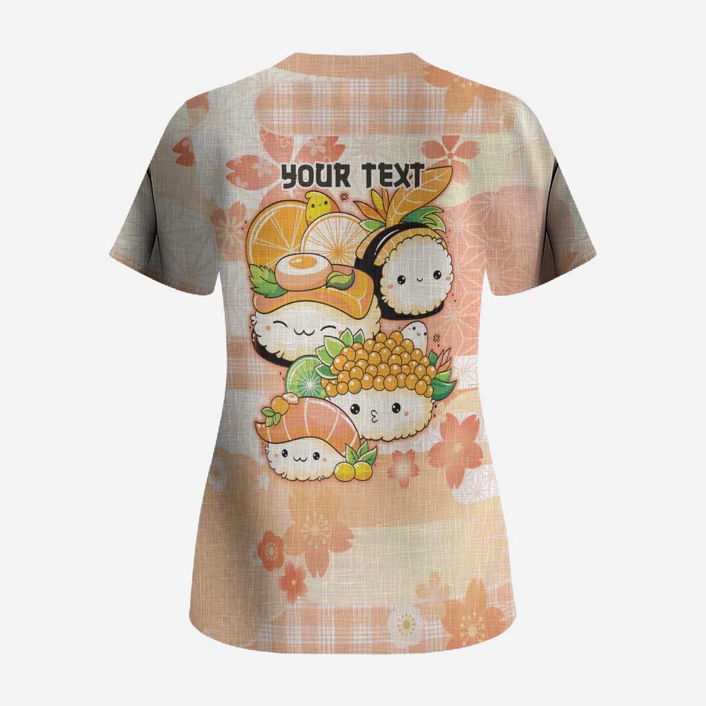 Personalized Japanese Kawaii Sushi Scrub Top Peach Wagara Palaka This Is How I Roll LT9 - Polynesian Pride