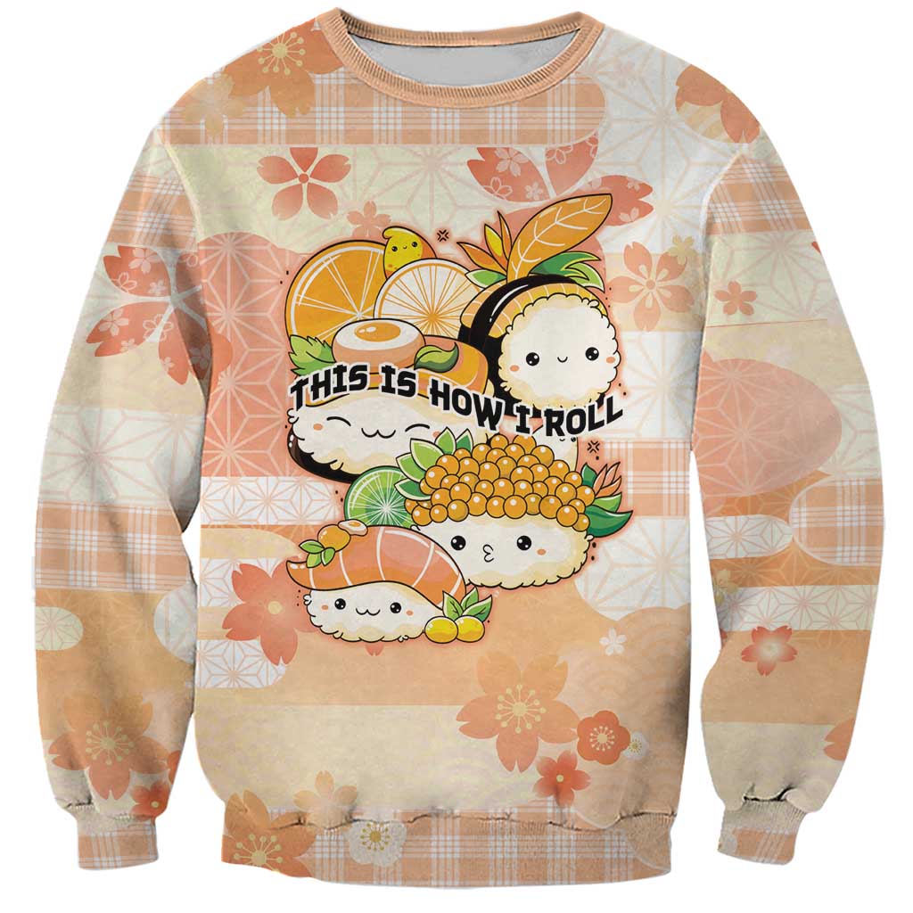 Personalized Japanese Kawaii Sushi Sweatshirt Peach Wagara Palaka This Is How I Roll LT9 Unisex Peach - Polynesian Pride