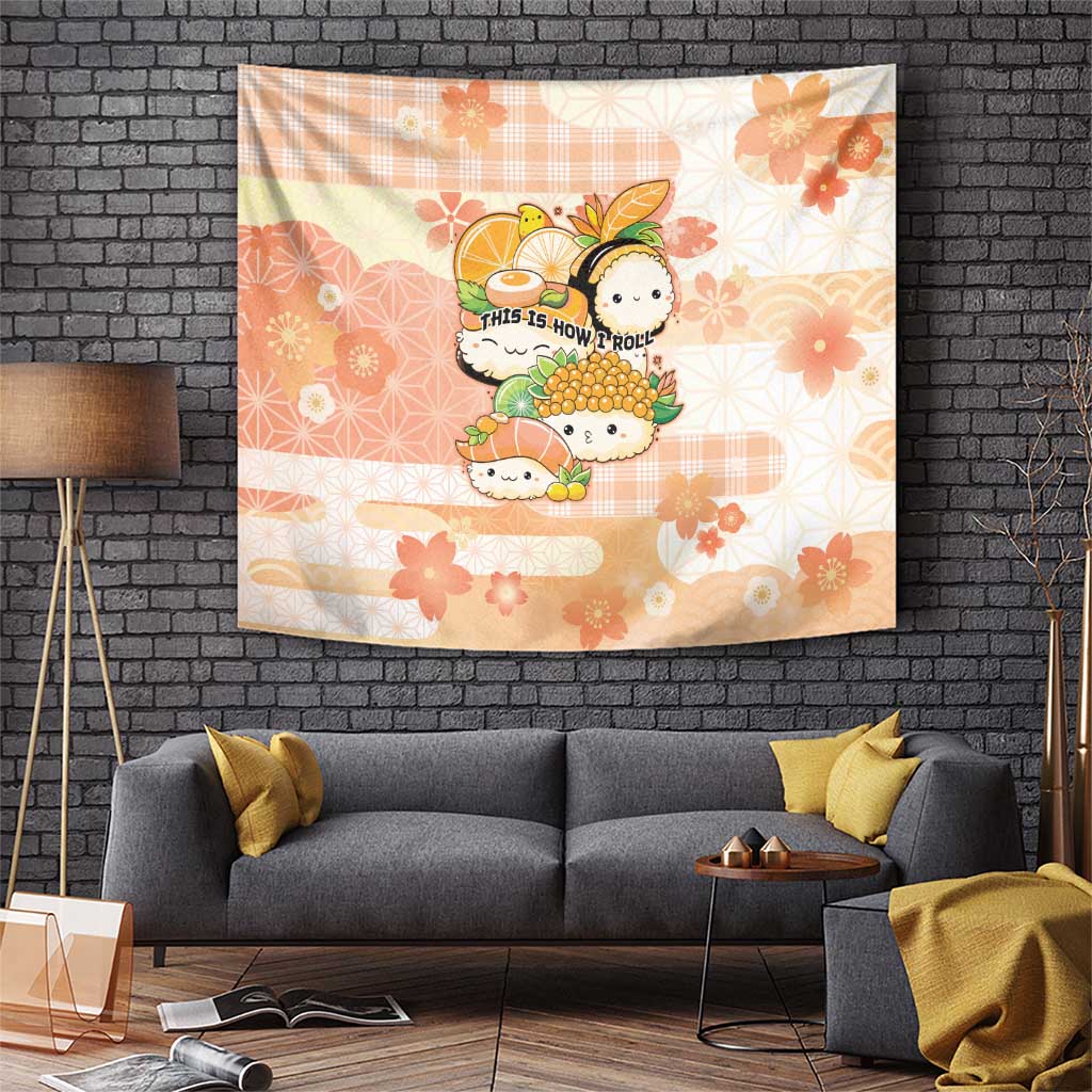 Japanese Kawaii Sushi Tapestry Peach Wagara Palaka This Is How I Roll LT9 Peach - Polynesian Pride