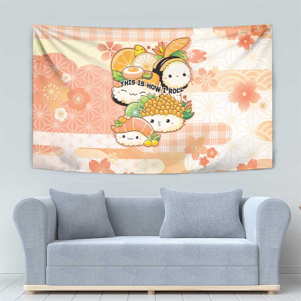 Japanese Kawaii Sushi Tapestry Peach Wagara Palaka This Is How I Roll LT9 - Polynesian Pride