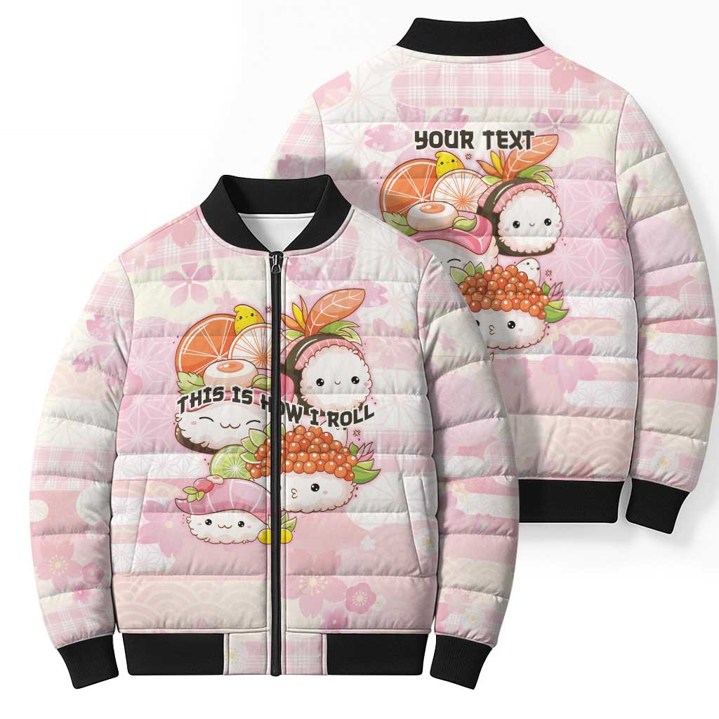 Personalized Japanese Kawaii Sushi Bomber Puffer Jacket Pink Wagara Palaka This Is How I Roll LT9 - Polynesian Pride