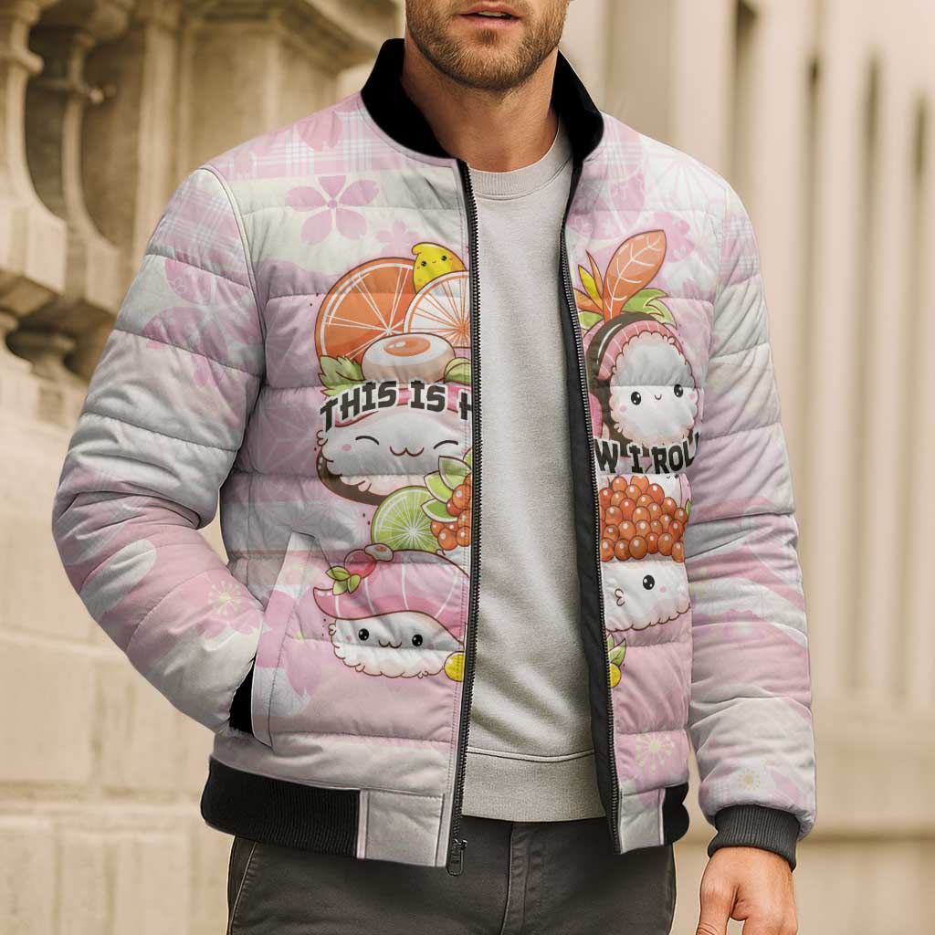 Personalized Japanese Kawaii Sushi Bomber Puffer Jacket Pink Wagara Palaka This Is How I Roll LT9 - Polynesian Pride