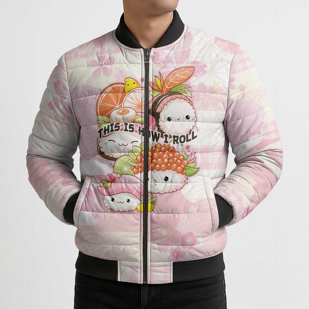 Personalized Japanese Kawaii Sushi Bomber Puffer Jacket Pink Wagara Palaka This Is How I Roll LT9 - Polynesian Pride