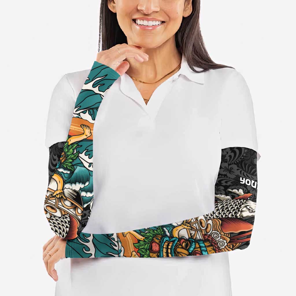 Personalized Japanese Koi Fish Ramen Arm Sleeves Tiki Surfing Wagara Hibiscus Pattern LT9 - Polynesian Pride