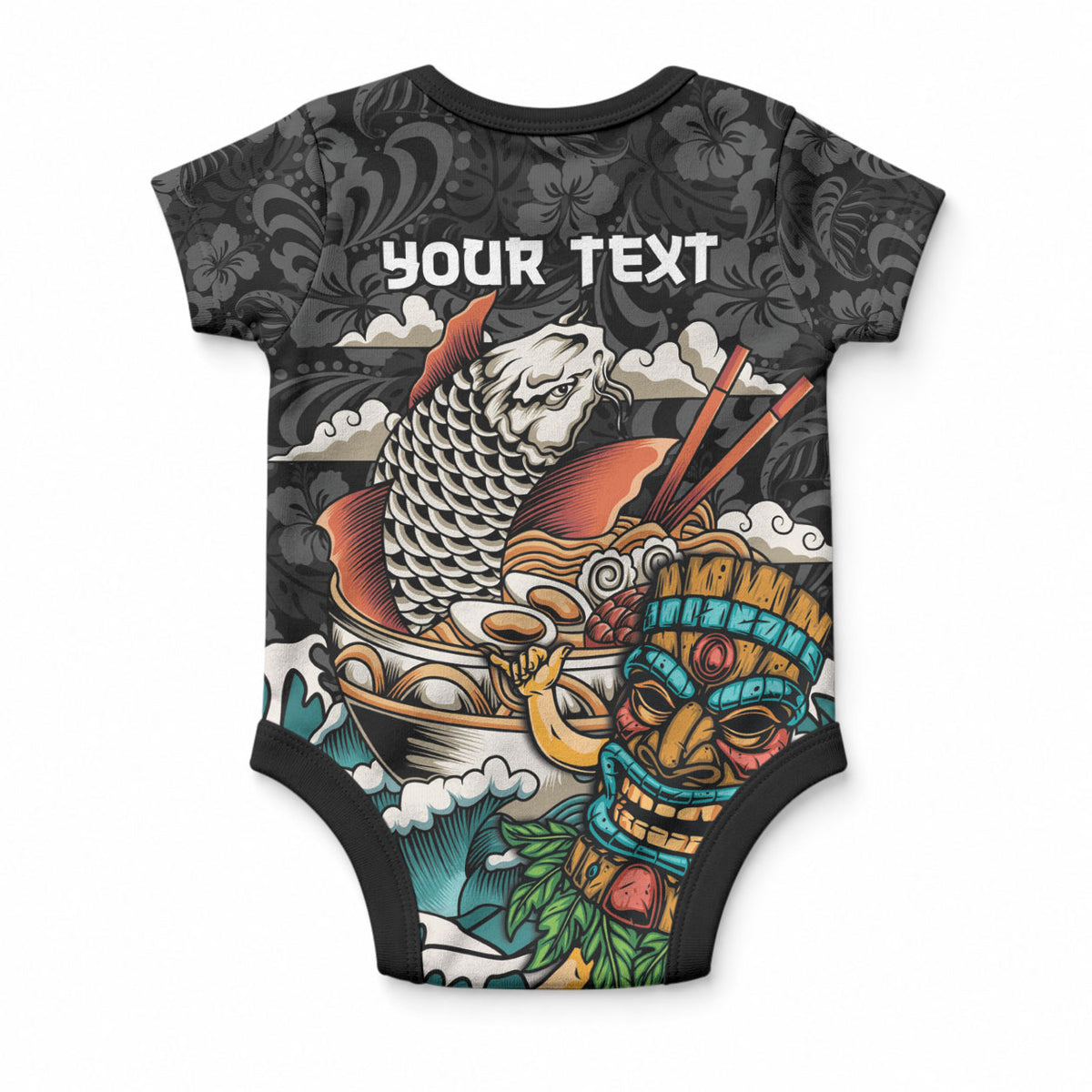 Personalized Japanese Koi Fish Ramen Baby Onesie Tiki Surfing Wagara Hibiscus Pattern LT9 - Polynesian Pride