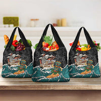 Personalized Japanese Koi Fish Ramen Grocery Bag Tiki Surfing Wagara Hibiscus Pattern LT9 3-pack One Size Black - Polynesian Pride
