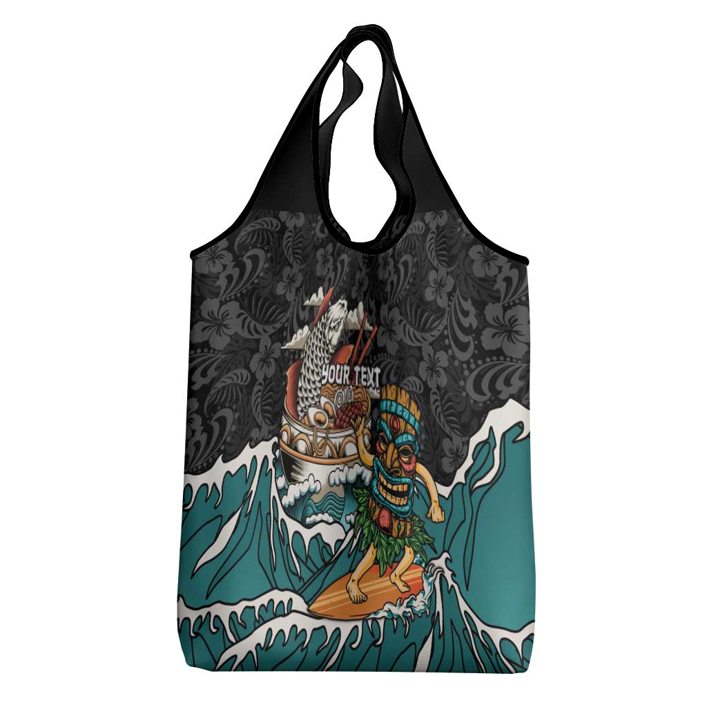 Personalized Japanese Koi Fish Ramen Grocery Bag Tiki Surfing Wagara Hibiscus Pattern LT9 - Polynesian Pride
