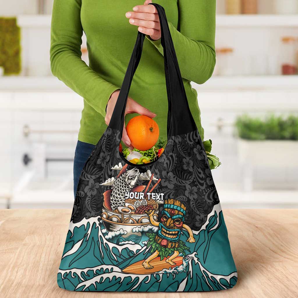 Personalized Japanese Koi Fish Ramen Grocery Bag Tiki Surfing Wagara Hibiscus Pattern LT9 - Polynesian Pride