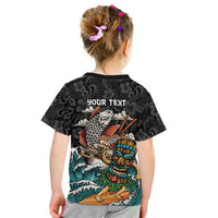 Personalized Japanese Koi Fish Ramen Kid T Shirt Tiki Surfing Wagara Hibiscus Pattern LT9 - Polynesian Pride