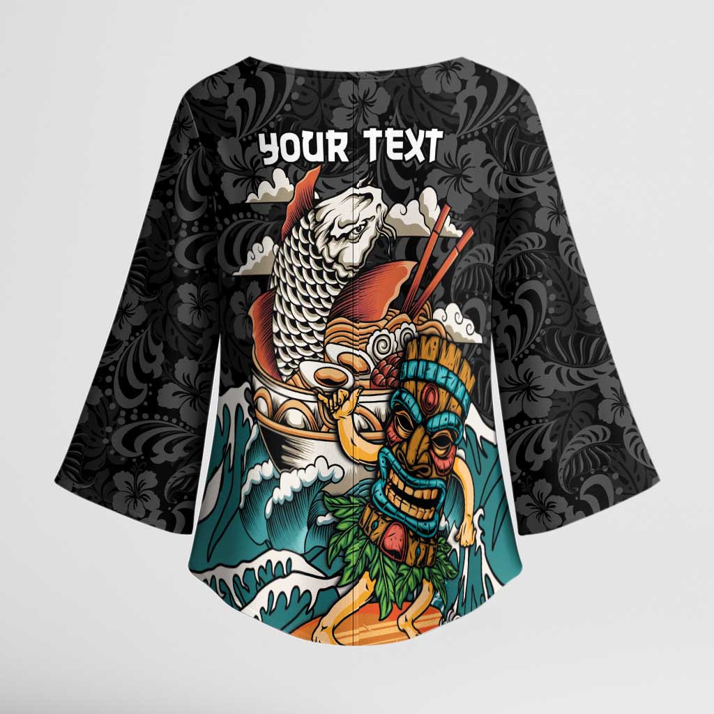 Personalized Japanese Koi Fish Ramen Kimono Sleeve Blouse Tiki Surfing Wagara Hibiscus Pattern LT9 - Polynesian Pride