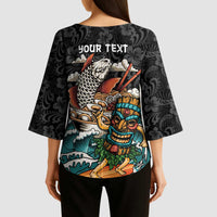 Personalized Japanese Koi Fish Ramen Kimono Sleeve Blouse Tiki Surfing Wagara Hibiscus Pattern LT9 - Polynesian Pride