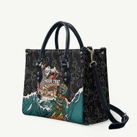 Personalized Japanese Koi Fish Ramen Leather Bag Tiki Surfing Wagara Hibiscus Pattern LT9 Black - Polynesian Pride