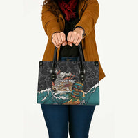Personalized Japanese Koi Fish Ramen Leather Bag Tiki Surfing Wagara Hibiscus Pattern LT9 - Polynesian Pride