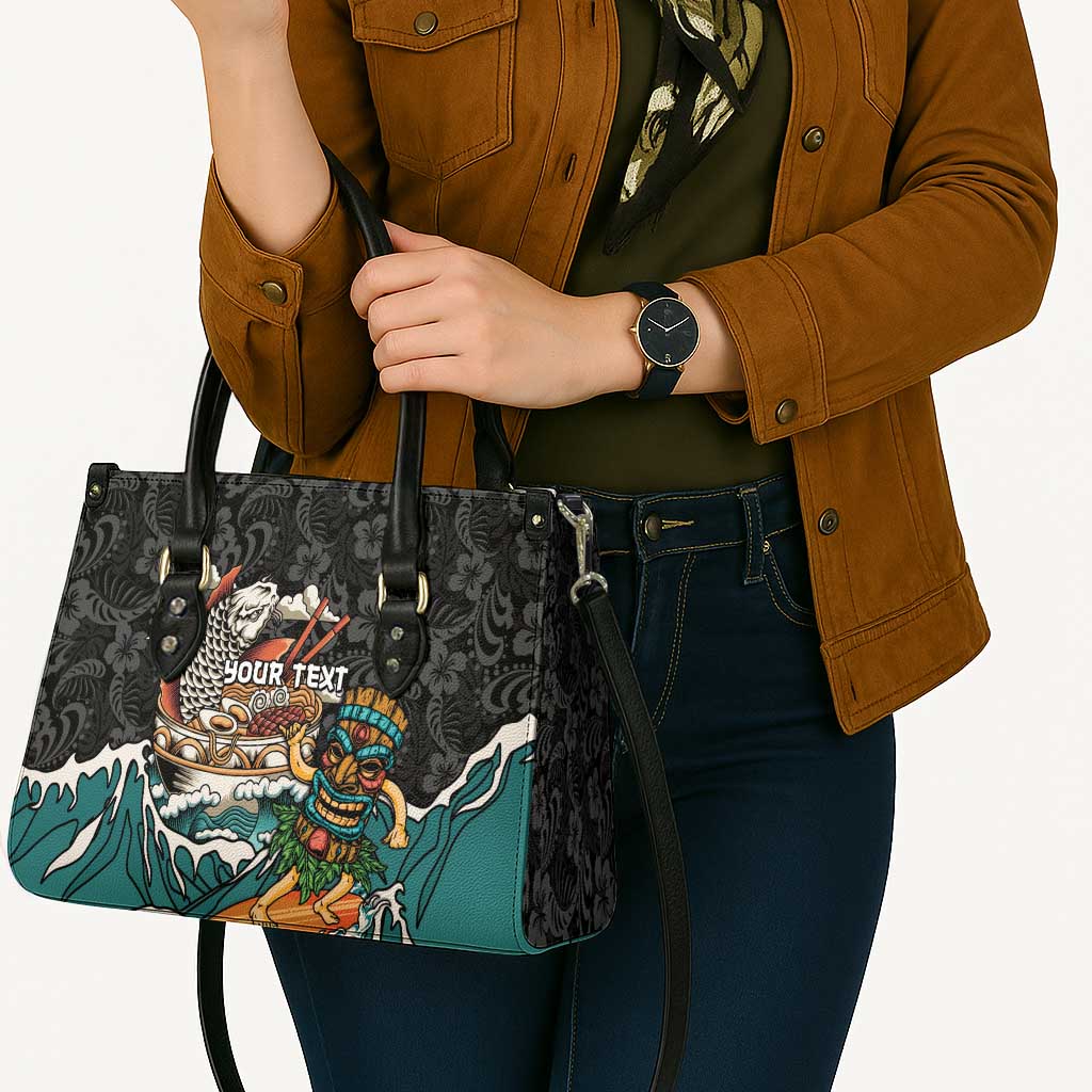 Personalized Japanese Koi Fish Ramen Leather Bag Tiki Surfing Wagara Hibiscus Pattern LT9 - Polynesian Pride