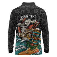 Personalized Japanese Koi Fish Ramen Long Sleeve Polo Shirt Tiki Surfing Wagara Hibiscus Pattern LT9 - Polynesian Pride
