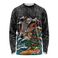 Personalized Japanese Koi Fish Ramen Long Sleeve Shirt Tiki Surfing Wagara Hibiscus Pattern LT9 Unisex Black - Polynesian Pride