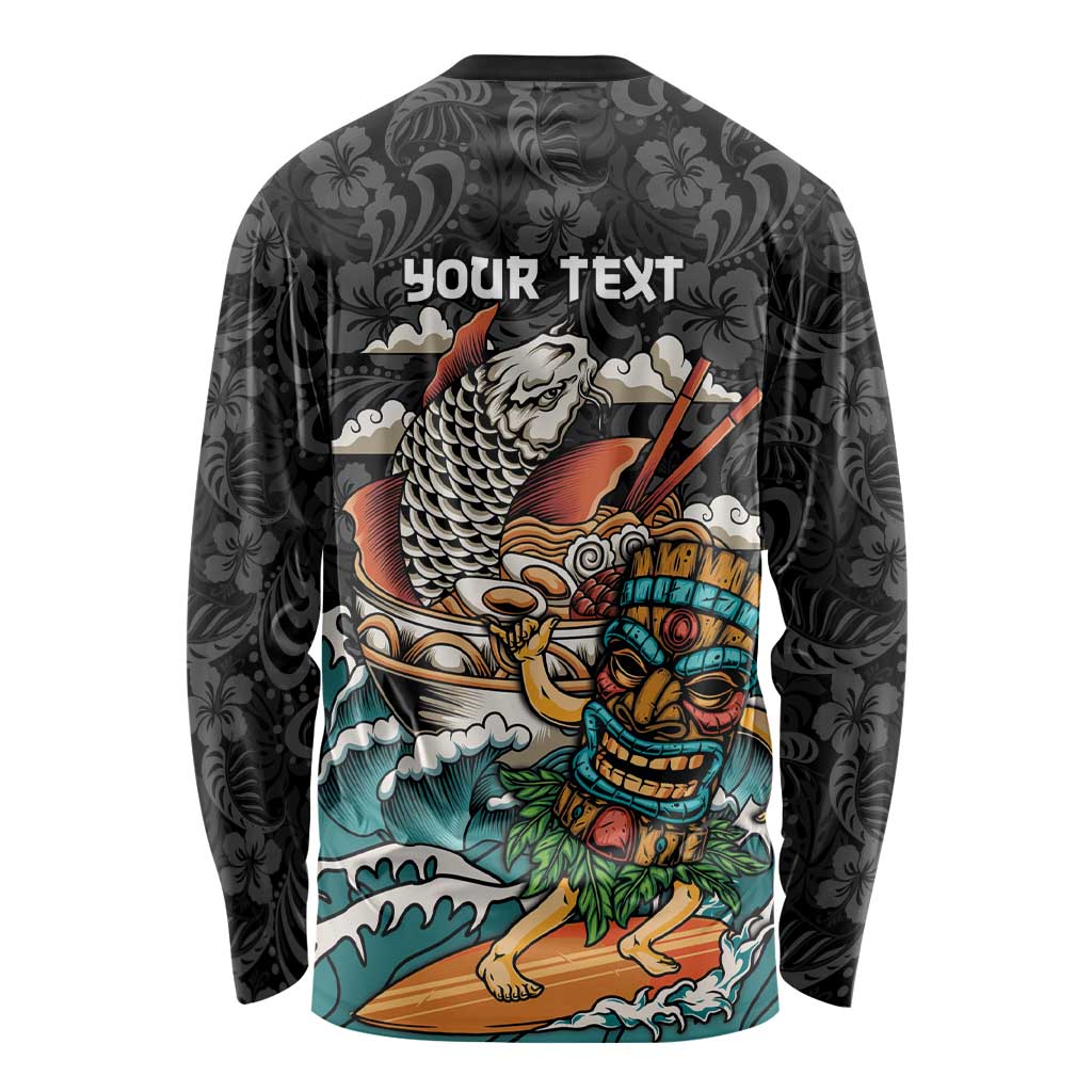 Personalized Japanese Koi Fish Ramen Long Sleeve Shirt Tiki Surfing Wagara Hibiscus Pattern LT9 - Polynesian Pride