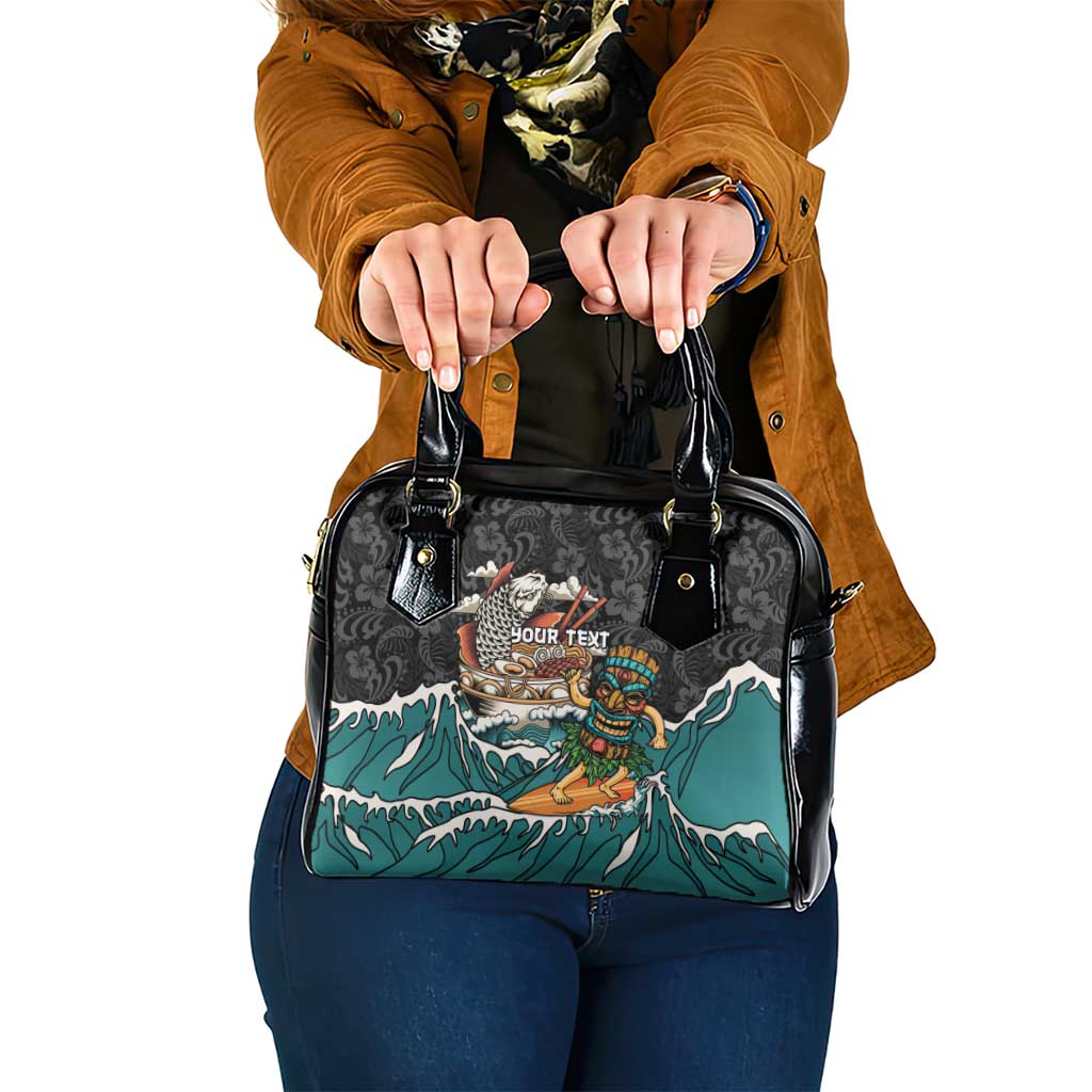 Personalized Japanese Koi Fish Ramen Shoulder Handbag Tiki Surfing Wagara Hibiscus Pattern LT9 One Size Black - Polynesian Pride